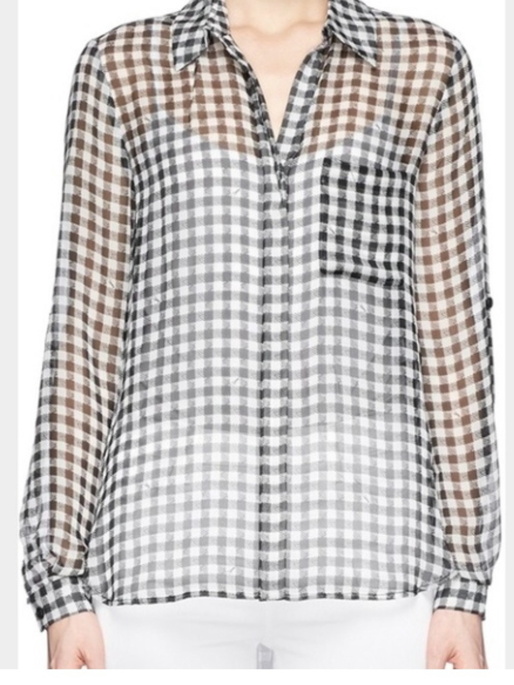 Vintage Diane Von Furstenberg Lorelei Sheer Gingham Blouse in Black, White Silk